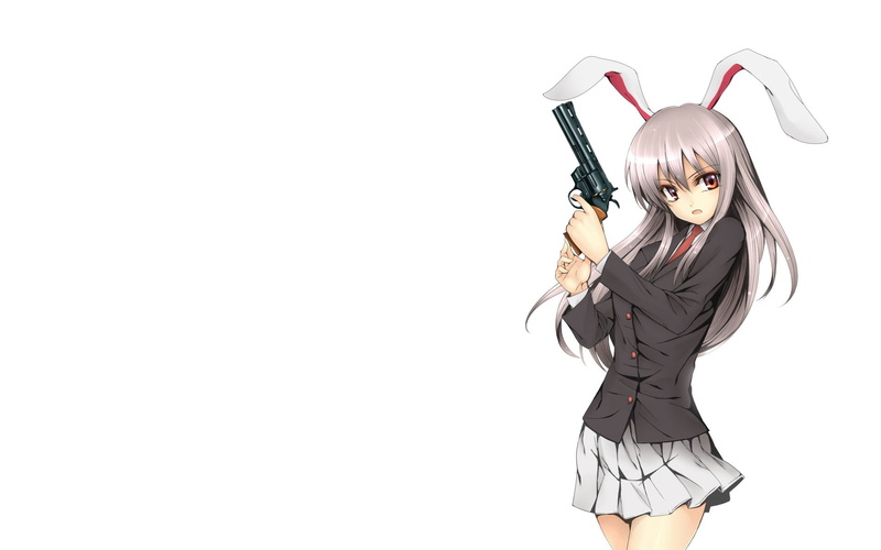 hair, bunny ears, weapon, beautiful woman, one person, lifestyles, front view, young women, standing, copy space, anime, young adult, gun, black color