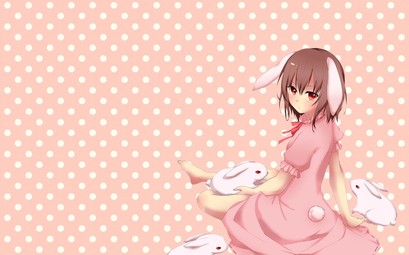 1080P, Touhou, rabbits, red eyes, anime girls, bunny ears, Inaba Tewi, anime