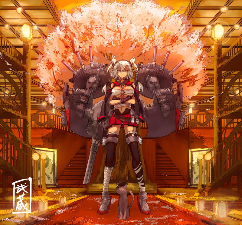 Musashi (KanColle), night, portrait, indoors, males, fun, men, arts culture and entertainment, architecture, 480P, decoration, illuminated, looking at camera