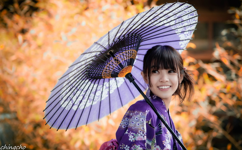 women, 5K, Hair, Cute, People, Fall, Oriental, child, Umbrella, depthoffield, costume, focus on foreground, smiling, looking at camera, Autumn, Young