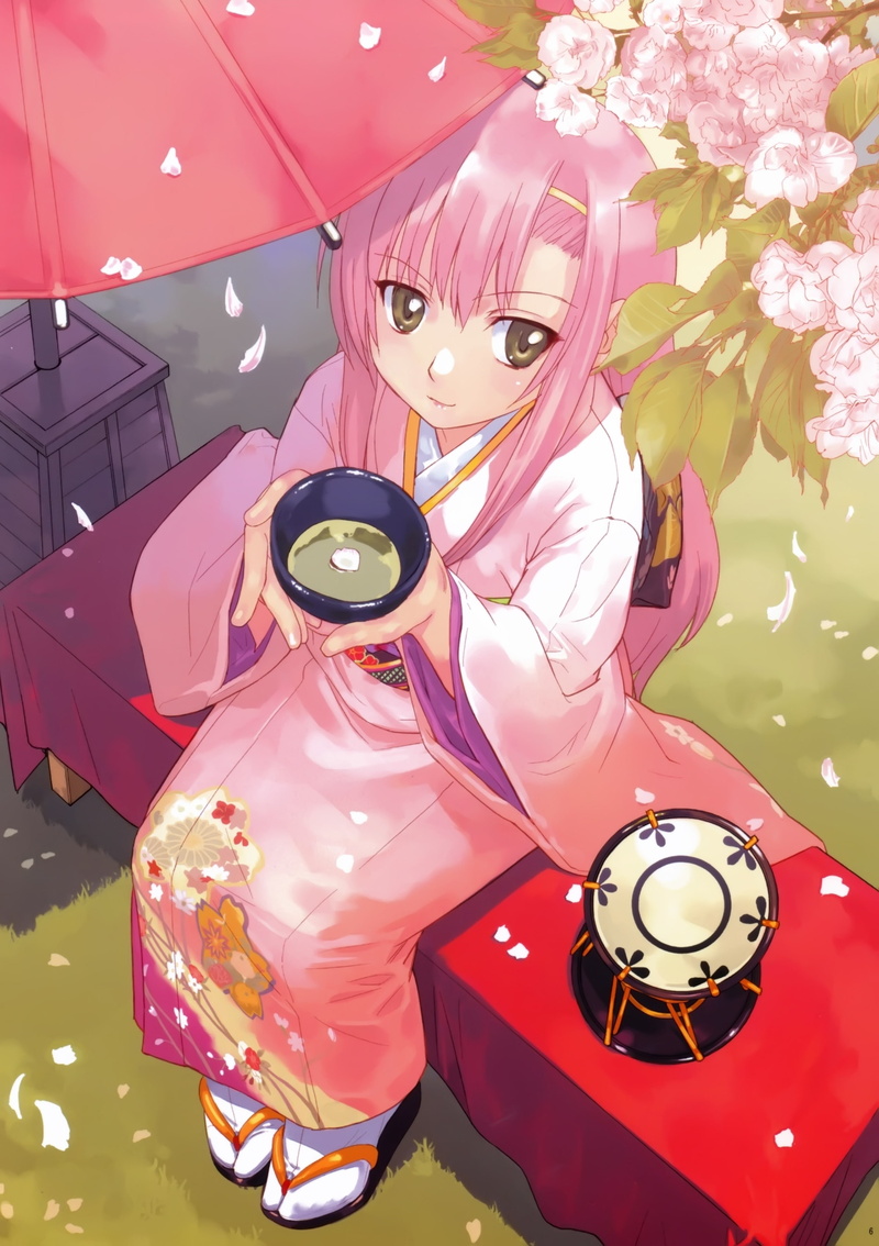 Flowers, hair, clothes, hayate, hinagiku, 2K, soft, pink, gotoku, katsura, japanese, umbrellas, art, hd, Hayate no Gotoku, anime, umbrella, gi, shading