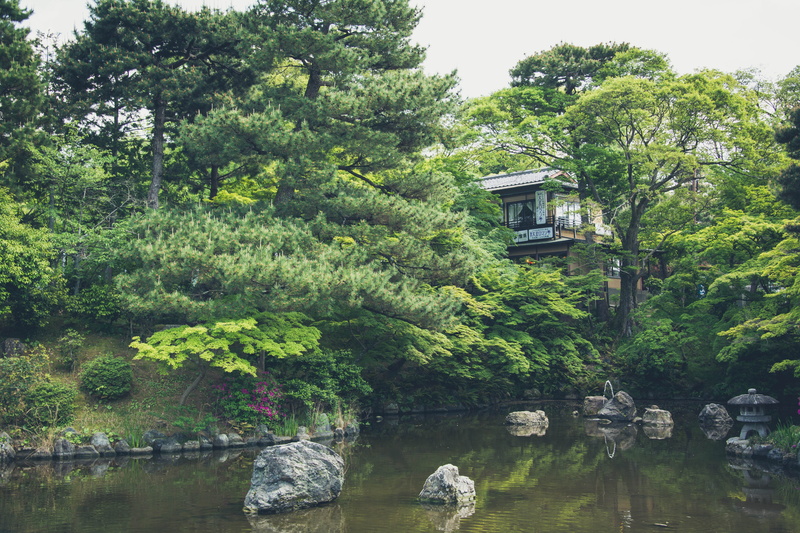 tranquility, famous Place, lake, beauty in nature, built Structure, day, landscape, nature, bridge - Man Made Structure, house, japanese Culture, no people
