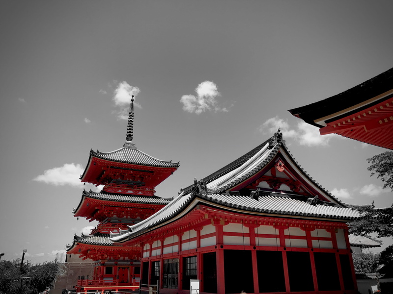 countryside, building exterior, 4K, roof, japan, sky, belief, east asia, religion, clear, kiyomizu-dera, low angle view, sunny, nature, shrine, afternoon