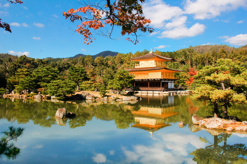 waterfront, kyoto, water, tree, kinkaku-ji, cloud - sky, sky, belief, kinkakuji, 5K, kyōto-shi, japan, no people, green, nature, blue, day, architecture