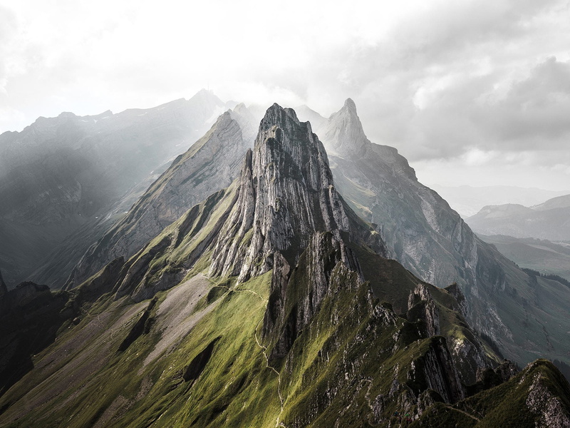 Switzerland, rock, beauty in nature, mountain ridge, cloud - sky, idyllic, scenics - nature, mountain range, tranquility, mountains, mountain, outdoors