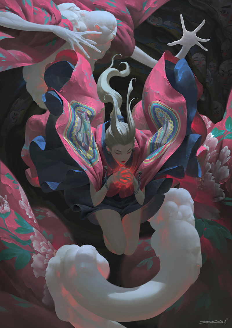 2K, Zeen Chin, goblin, women, dress, gray hair