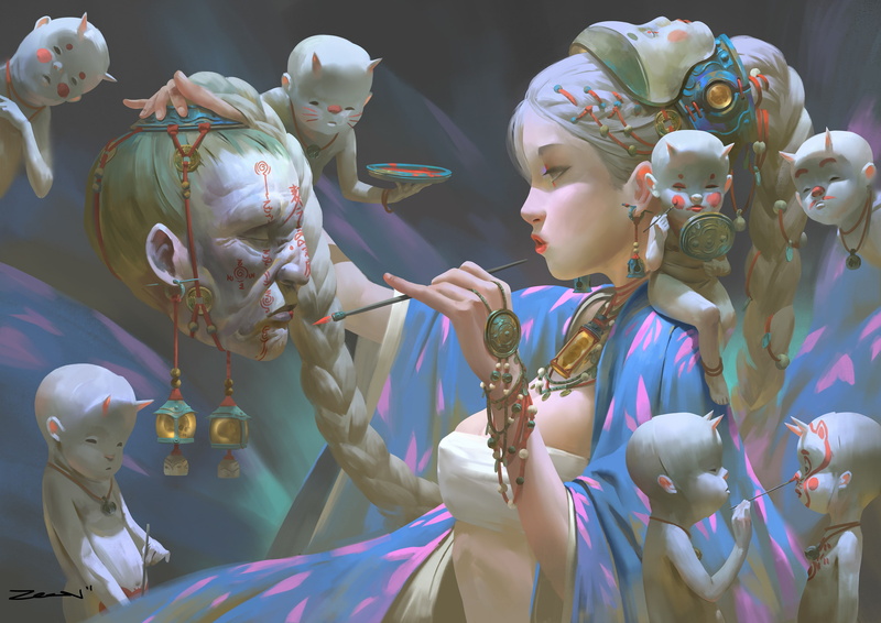 2K, sculpture, digital art, creativity, festival, religion, original characters, human representation, long hair, arts culture and entertainment, day