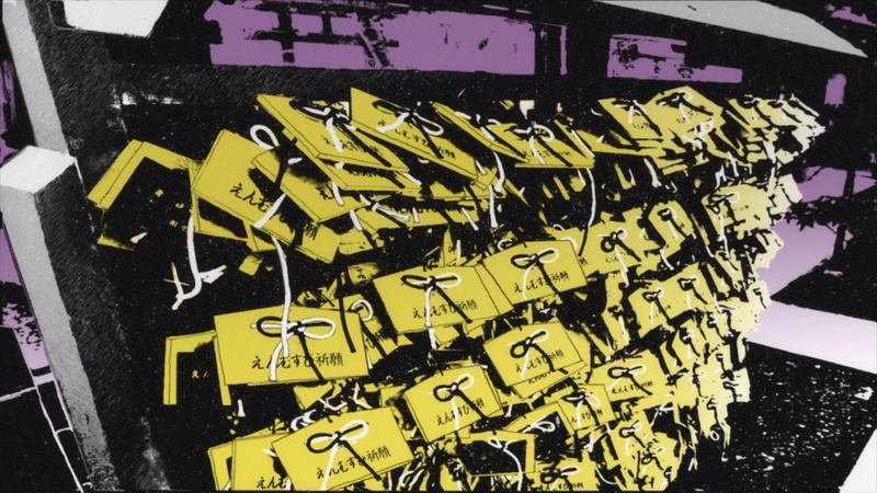 no people, high angle view, messy, textile, 1080P, yellow, paper, empty, communication, The Tatami Galaxy, message, still life, black, anime, floral, design