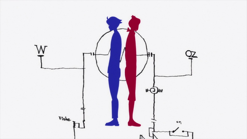 Yojouhan Shinwa Taikei, silhouette, Watashi, characters, blue, studio shot, cooperation, representation, group of objects, indoors, multi colored, business