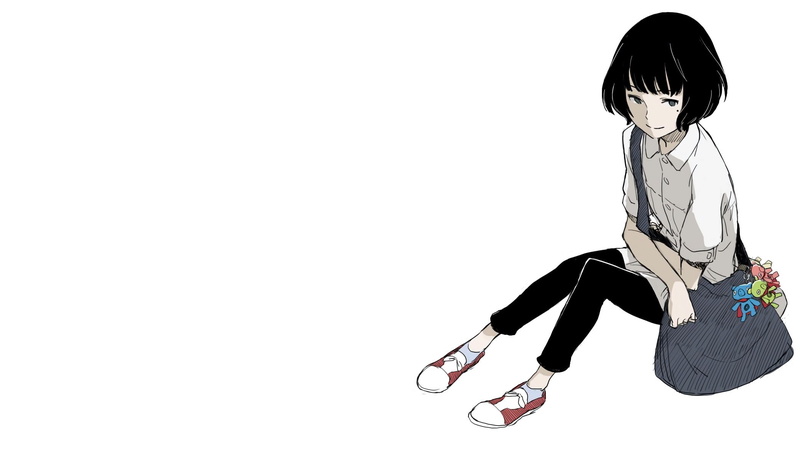 1080P, Akashi, simple background, short hair, anime, black hair, The Tatami Galaxy, smiling, Yojouhan Shinwa Taikei, looking at viewer, anime girls