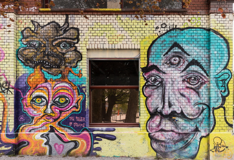outdoors, flower, Graffiti, wall painting, drawing, lying, sprayer, architecture, dead, spray, close-up, sleep, purple, wall - building feature, window