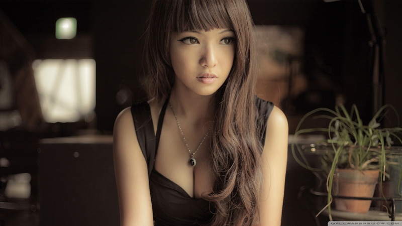1080P, brunette, lips, black dresses, black, girl, asian, dresses
