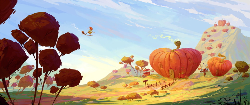 painting, cloud - sky, no people, jack o lantern, red, petaled, fantasy art, celebration, flower, sunlight, decoration, outdoors, day, chinese lantern
