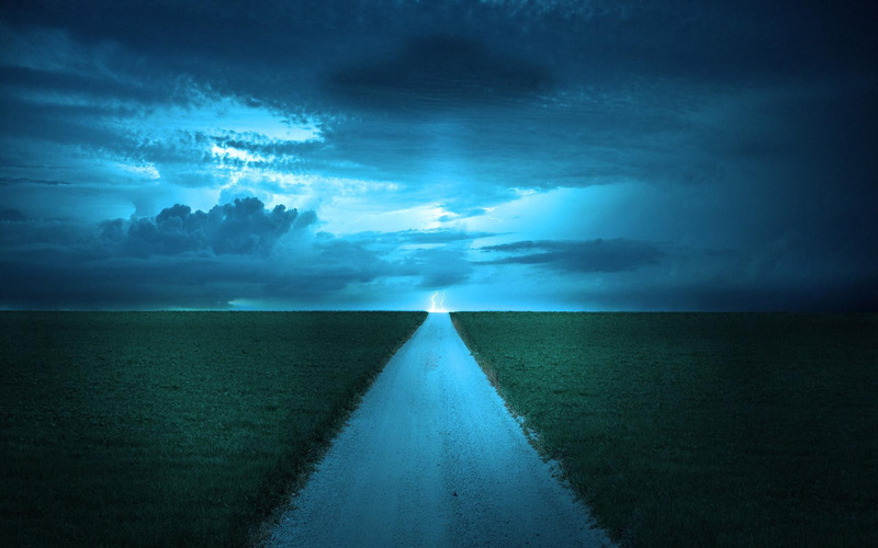 lightening, dark, 3d and abstract, clouds, 1080P, road, path, grass, green, field, blue, electric