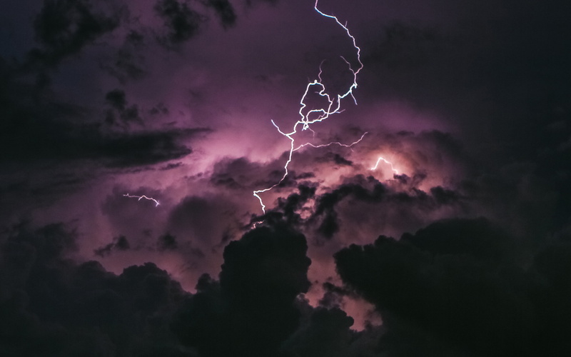 cloud, environment, storm, cloud - sky, low angle view, sky, forked lightning, purple, 4K, scenics - nature, power in nature, dark, no people, storm cloud