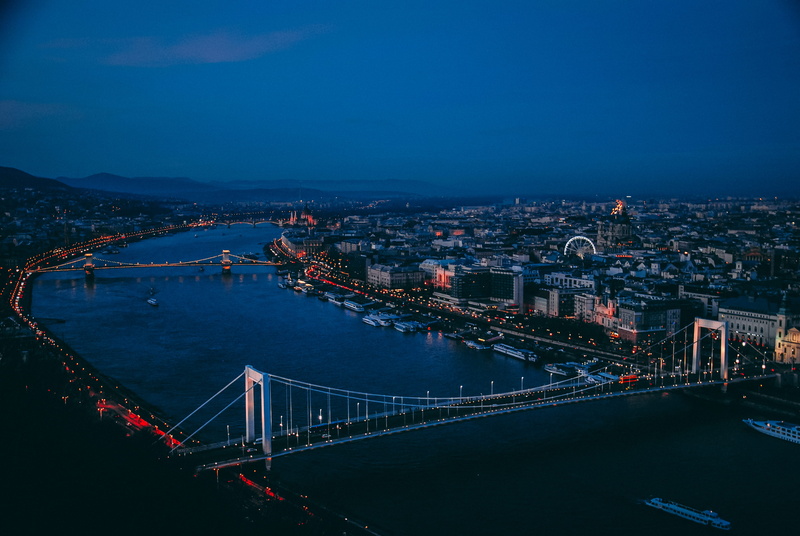 bridge, cityscape, travel destinations, view, birds, eye, bridge - man made structure, 4K, built structure, high angle view, city at night, connection