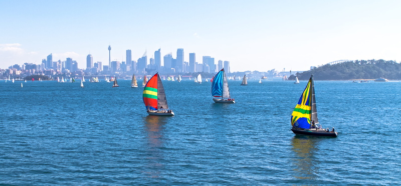 sailing boats, sailing boat, cityline, day, office building exterior, cityscape, sydney harbour, urban skyline, harbor, harbour, building exterior, outdoors