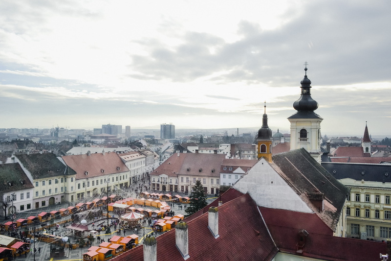 townscape, travel destinations, city, place of worship, outdoors, cityscape, building, sky, building exterior, sibiu, high angle view, built structure