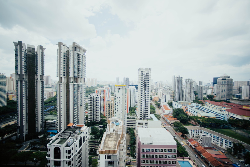 outdoors, aerial view, downtown, buildings, financial district, nature, landscape, high angle view, from above, urban, building exterior, city, shot, sky