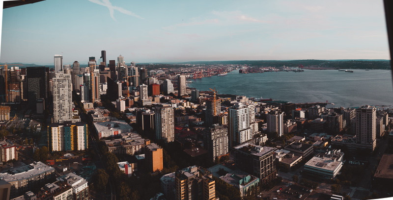 nature, seattle, bay, building exterior, pnw, high angle view, 8K, washington, residential district, space needle, cityscape, sea, financial district