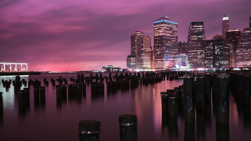 architecture, dusk, no people, nature, Relfections, building, Brooklyn, skyscraper, waterfront, night, bridge, purple, k, building exterior, cloud - sky