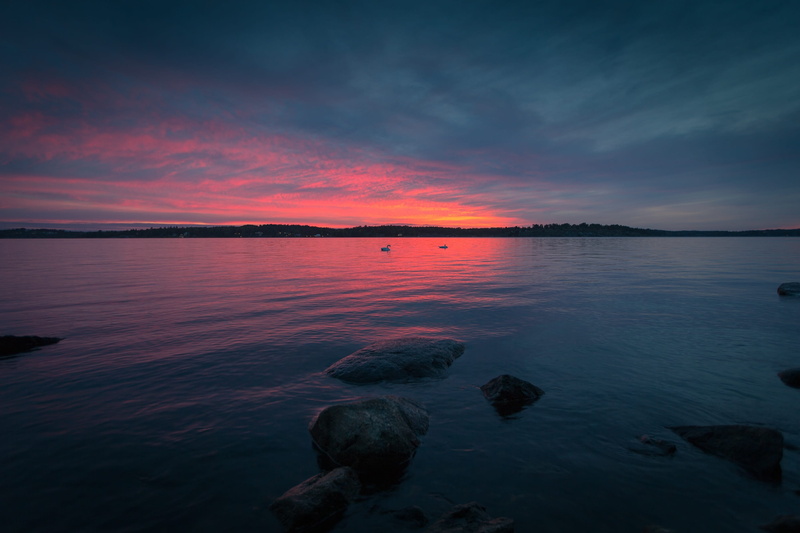 atmospheric, twilight, calm, sunset, ocean, coast, dark, red, scenics - nature, no people, nature, orange color, non-urban scene, scenic, 2K, sea, evening