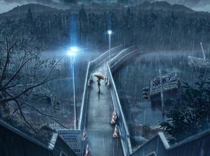 night, heavy Rain, 1080P, rain, anime