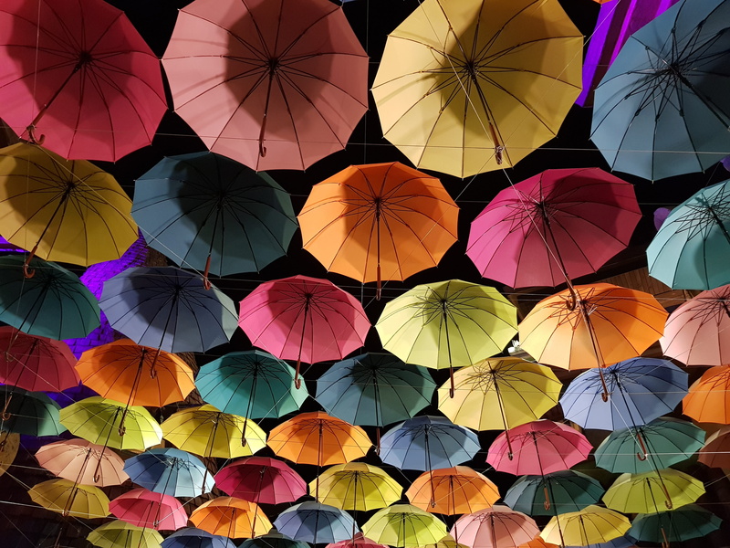 variation, low angle view, choice, culture, large group of objects, multi colored, korea, abundance, parasol, market, backgrounds, nylon, rainbow, many