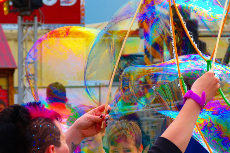 rain bow bubble, offspring, adult, childhood, colorful, hand, paint, soap bubble, fun, person, heavy going, rainbow, child, holi, 4K, iridescent, holding