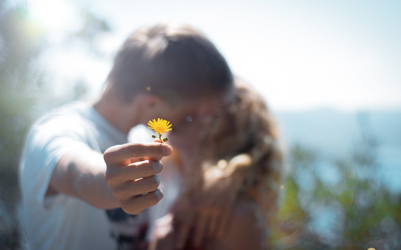 flower, 2K, weed, kiss, couple, blur, close-up, yellow, people