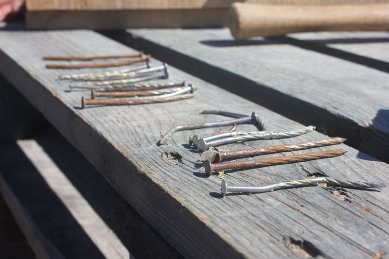 wood - material, still life, steel, wood, Nails, nature, table, equipment, selective focus, work tool, day, bench, high angle view, close-up, iron, Oxide
