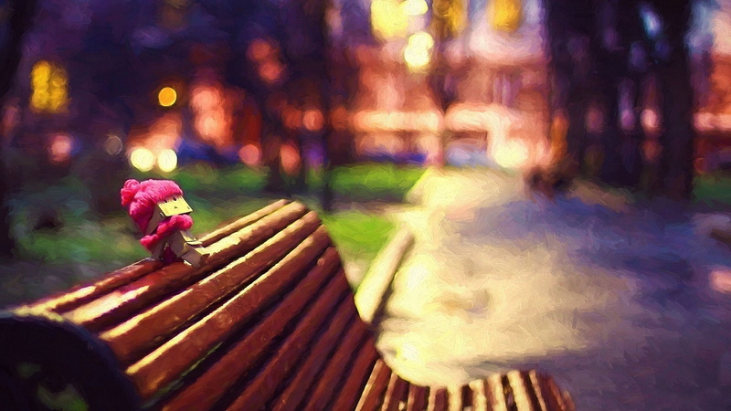 selective focus, bench, park bench, outdoors, beauty in nature, illuminated, no people, 2K, flowering plant, plant, close-up, wood - material, flower