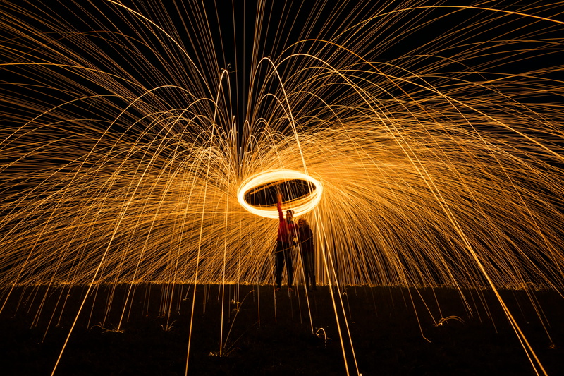 sparks, art, 5K, energy, steel wool photography, firework, firework display, wire wool, people, sign, holding, glowing, beside, speed, blurred motion