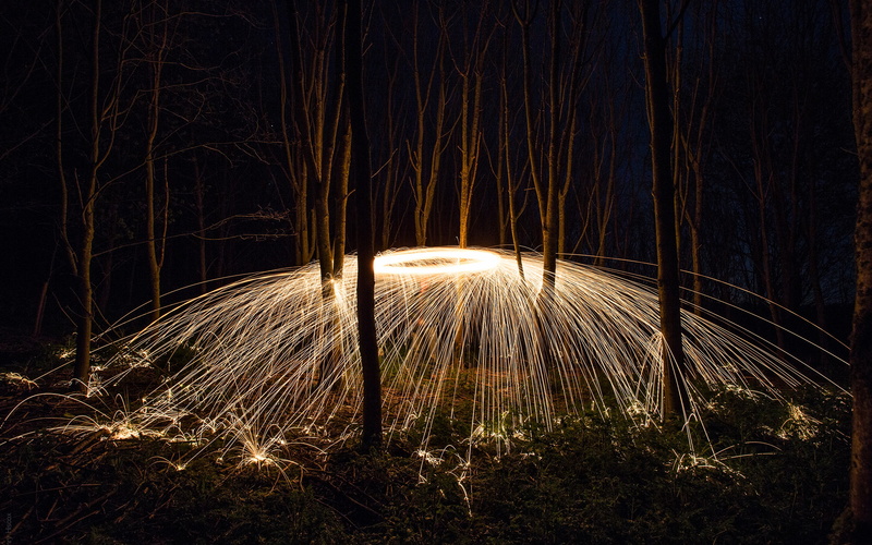 hd, fireworks, nature, night, trees, timelapse, spinning, fire, sparks, 2K, cracker