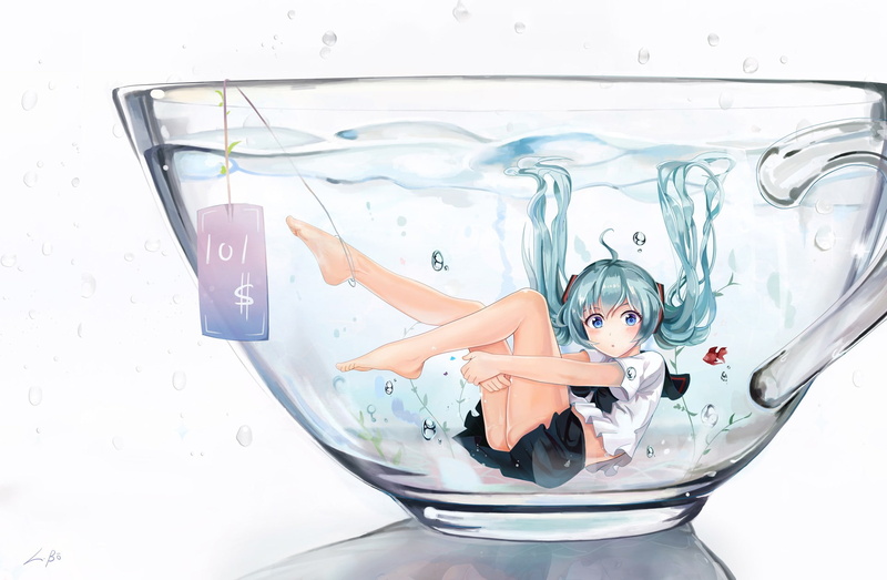 schoolgirl uniform, cup, 1080P, uniform, Vocaloid, anime, schoolgirl, Hatsune Miku