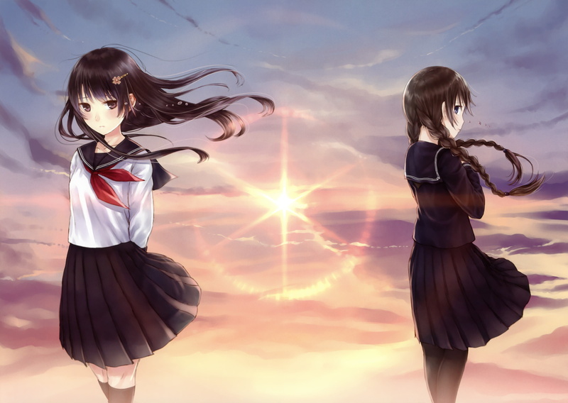 anime girls, 4K, schoolgirl, schoolgirl uniform, anime