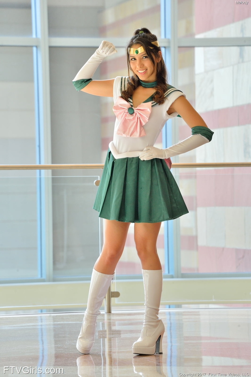 sailor outfit, 720P, Sailor Jupiter, Asian, portrait display, smiling, Melody Wylde, FTVGirls, brunette, schoolgirl uniform, cosplay, women, high heeled