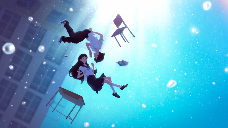 anime girls, anime, arms raised, turquoise colored, underwater, 720P, nature, performance, undersea, people, falling, blue, chair, marine, low angle view