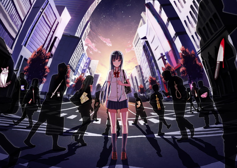 young adult, anime, looking at camera, student, people, beautiful woman, women, 720P, female, cityscape, real people, character, full length