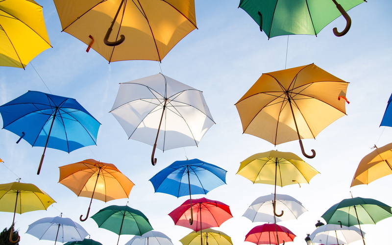 hd, sky, colorful, beautiful, umbrellas, 2K, art, flying