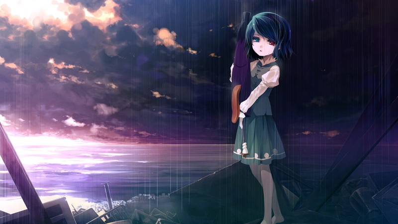 rain, sky, 1080P, water, umbrella, anime girls