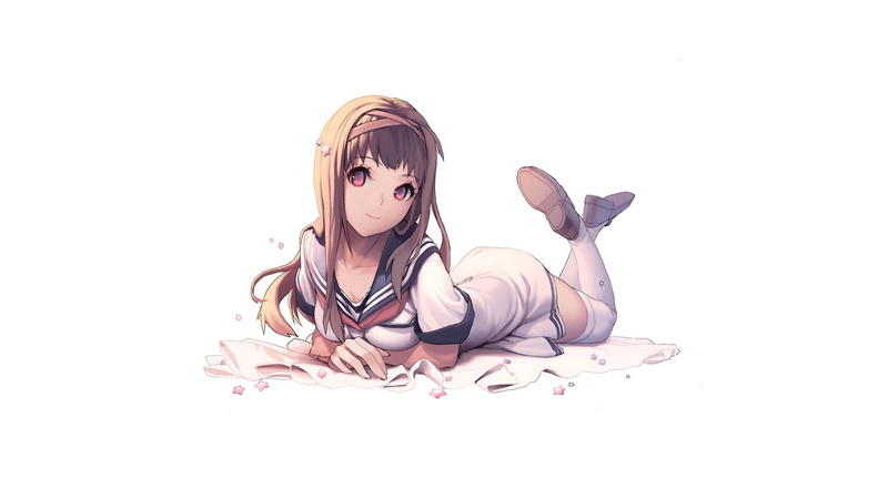skirts, anime, 1080P, brunettes, simple, highs, uniforms, school, background, characters, long, hair, thigh, original, girls, white