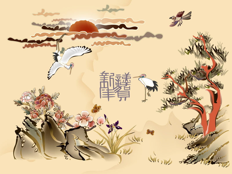 swans, painting, leaf, trees, vector, characters, two, illustration, flower, drawing - Art Product, animal themes, paper, tree, the sun, design, white
