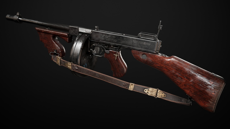 Rendering, Thomson, gun, Tommy Gun, Render, Submachine gun, 1080P, Thompson, Gun-pulimet, M1928