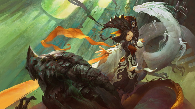 fantasy girl, dragon, 1080P, fantasy art, Yin and Yang