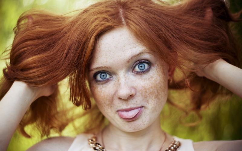 redhead, tongues, model, freckles, women, 1080P