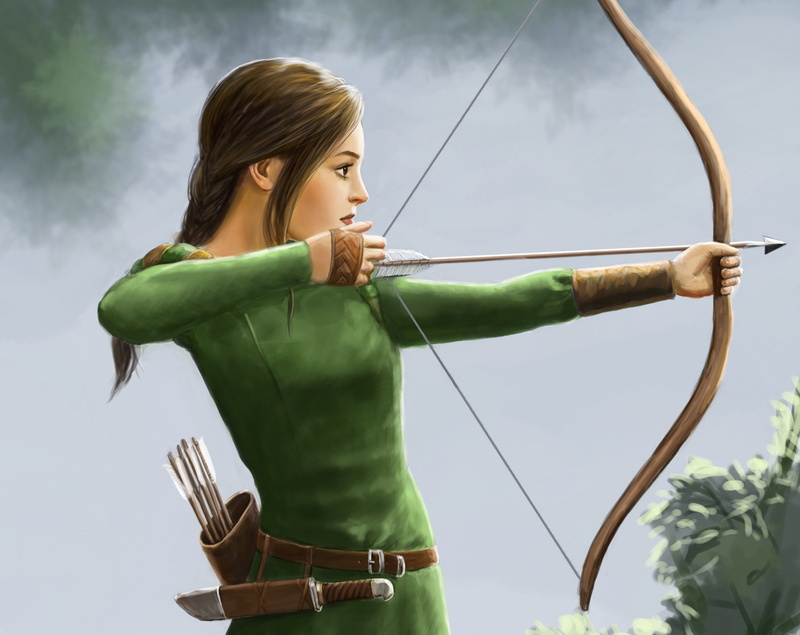 archery Bow, brown, aiming, holding, green color, Katrina, haired, one Person, caucasian Ethnicity, profile, girl, females, longbow, standing, sport, young Adult