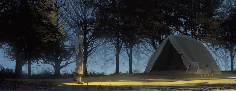 Rin Shima, no people, road, illuminated, outdoors, Anime, land, absence, tent, Laid-Back Camp, 1080P, tree, built structure, architecture, tranquility