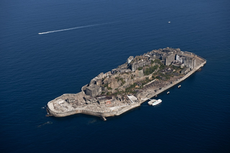 nautical vessel, land, island, BattleShip Island, built structure, scenics - nature, Gunkan Jima, landscape, architecture, yacht, sailboat, travel destinations