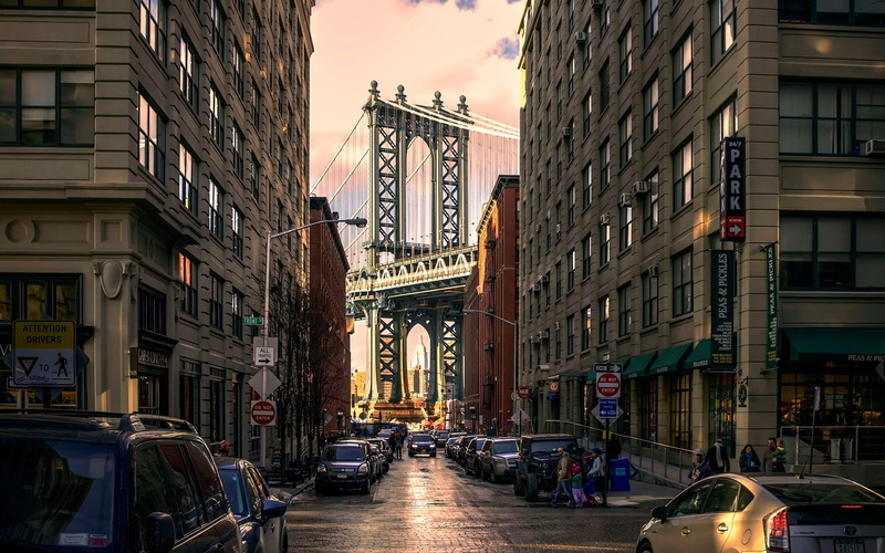 Brooklyn, USA, Bridge, Road, 1080P, Manhattan, Park, Buildings, Cars